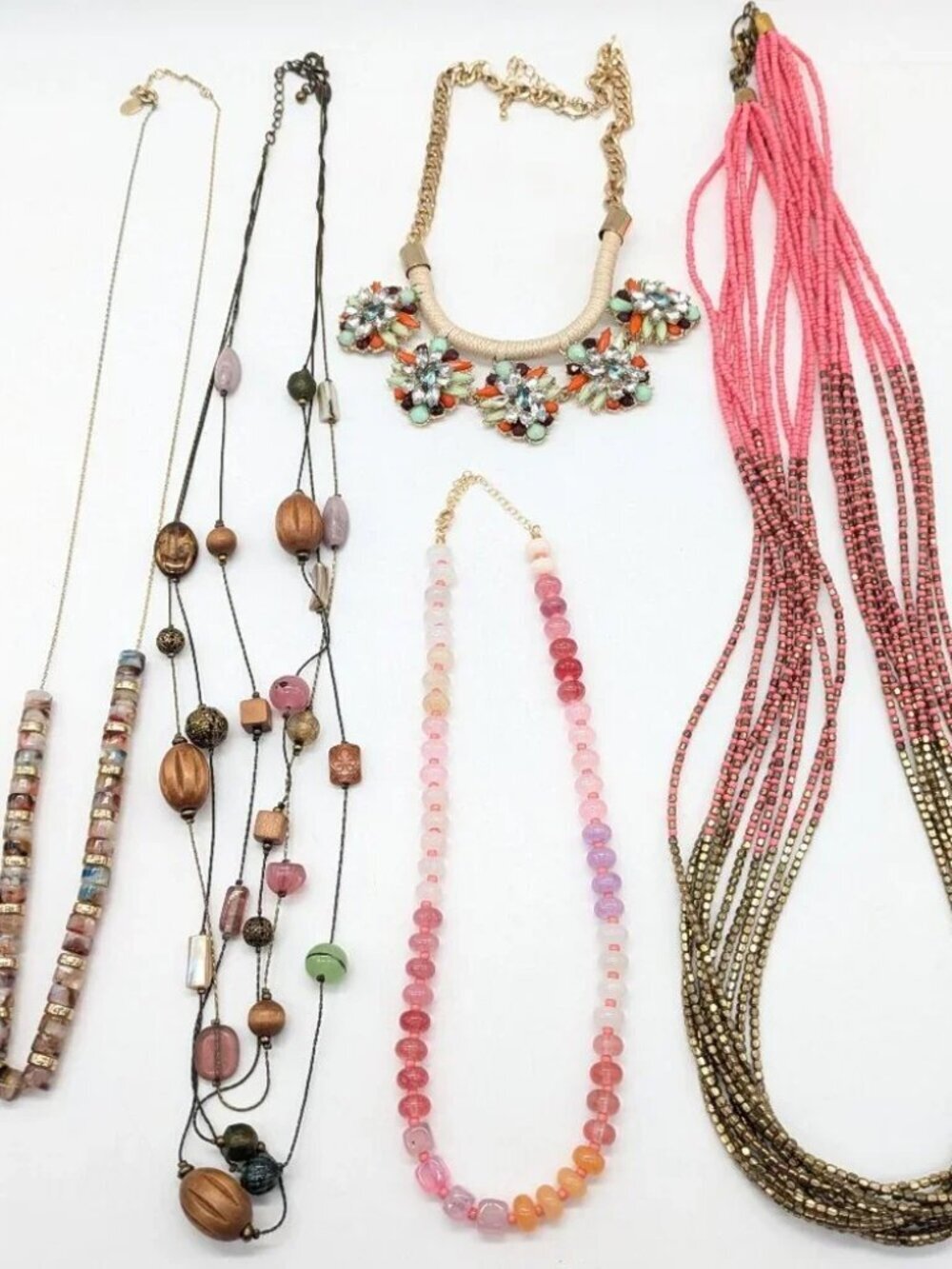 Beaded Gold & Pink Necklace Jewelry Bundle